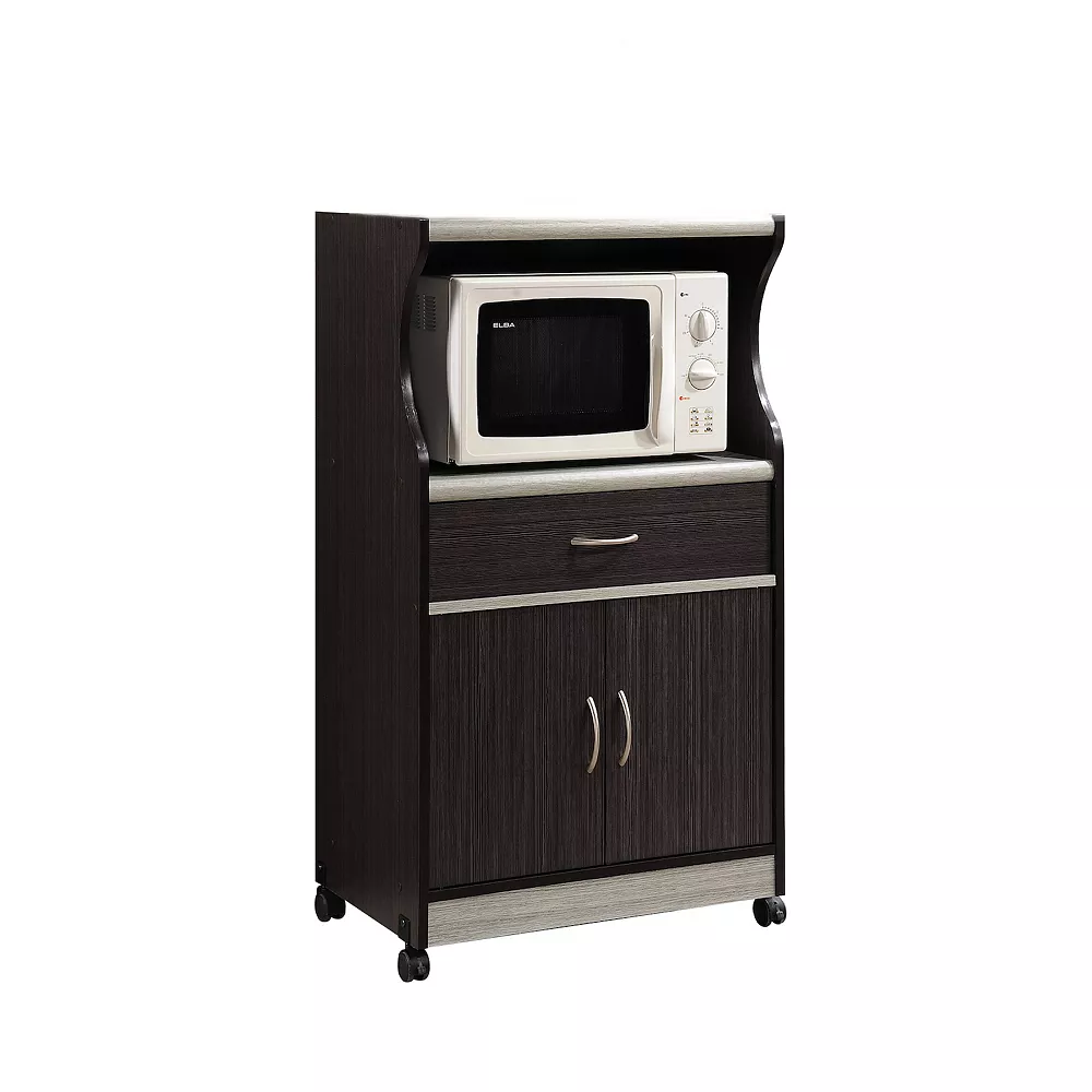 Hodedah Wheeled Microwave Island Cart W/ Drawer And Cabinet Storage, Choco Grey 3 Hodedah Wheeled Microwave Island Cart W/ Drawer And Cabinet Storage, Choco Grey
