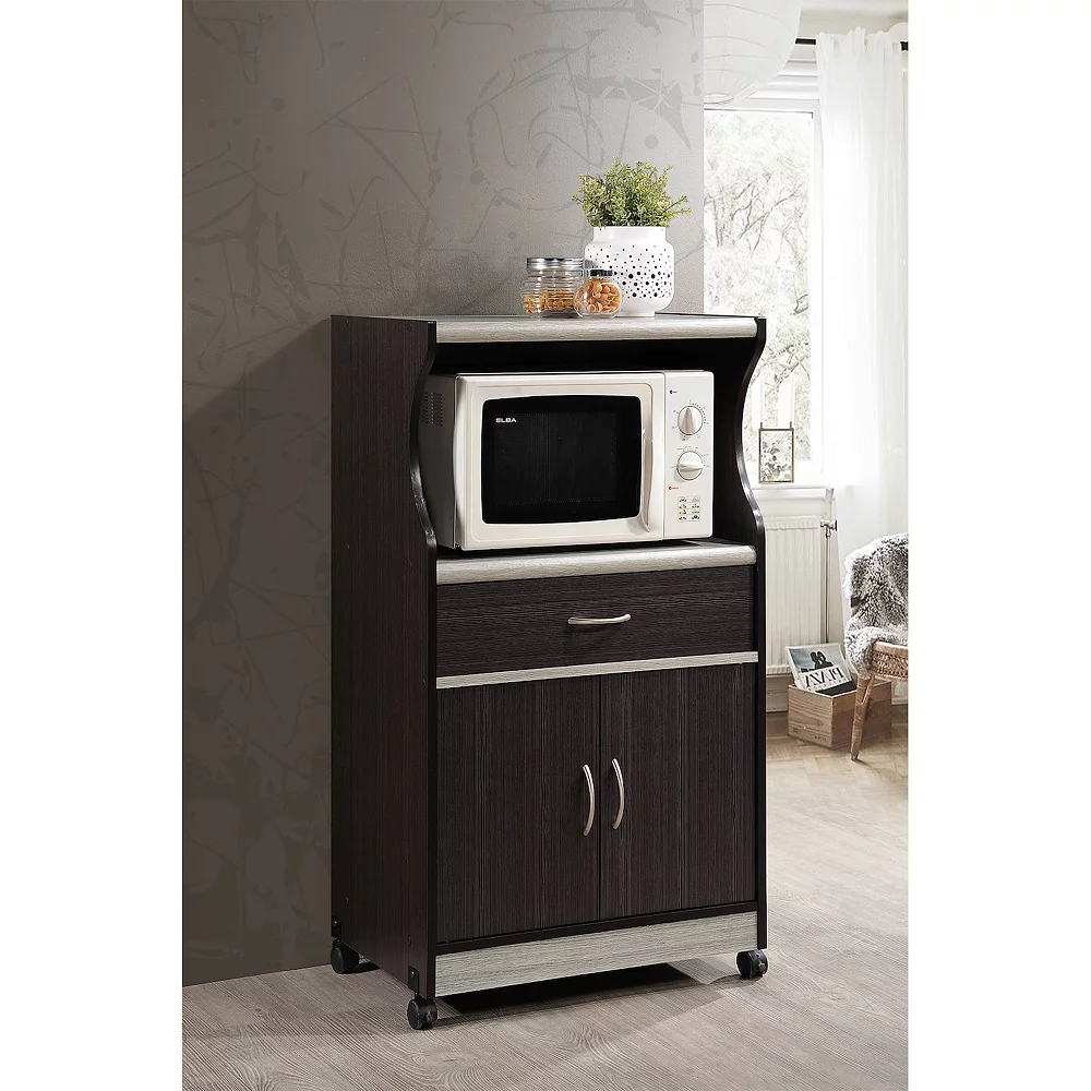 Hodedah Wheeled Microwave Island Cart W/ Drawer And Cabinet Storage, Choco Grey 4 Hodedah Wheeled Microwave Island Cart W/ Drawer And Cabinet Storage, Choco Grey - Image 2