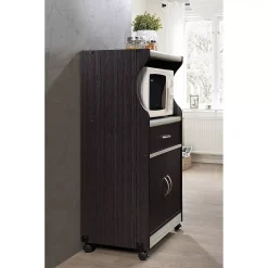Hodedah Wheeled Microwave Island Cart W/ Drawer And Cabinet Storage, Choco Grey 8 Hodedah Wheeled Microwave Island Cart W/ Drawer And Cabinet Storage, Choco Grey -The Novogratz Shop 5877739 ALT2