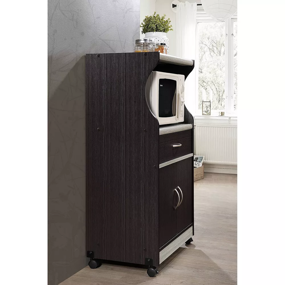 Hodedah Wheeled Microwave Island Cart W/ Drawer And Cabinet Storage, Choco Grey 5 Hodedah Wheeled Microwave Island Cart W/ Drawer And Cabinet Storage, Choco Grey - Image 3