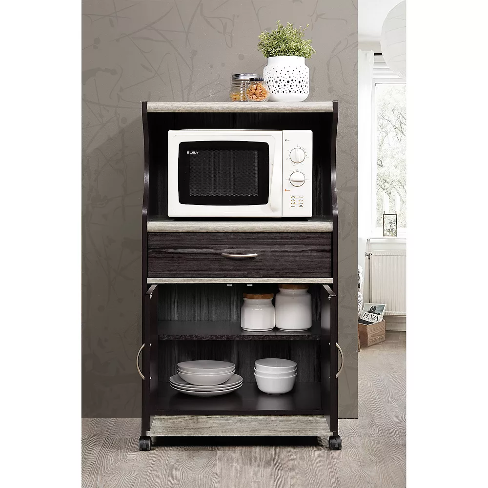 Hodedah Wheeled Microwave Island Cart W/ Drawer And Cabinet Storage, Choco Grey 6 Hodedah Wheeled Microwave Island Cart W/ Drawer And Cabinet Storage, Choco Grey - Image 4