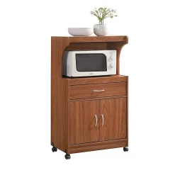 Hodedah Import Hodedah Kitchen Dining Room Microwave Shelf Storage Cart With Wheels, Cherry