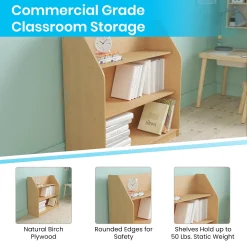 Flash Furniture Natural Wooden 3 Shelf Book Display With Safe -The Novogratz Shop 5885161 ALT2