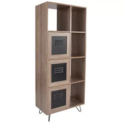 Flash Furniture Woodridge Collection 5 Cube Storage Organizer Bookcase With Metal Cabinet Doors