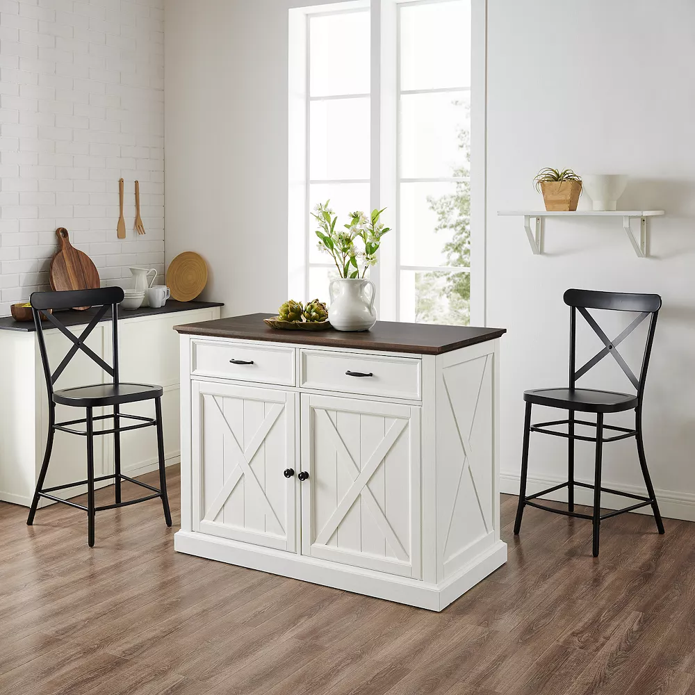 Crosley Clifton Kitchen Island & Camille Stools 2-piece Set 4 Crosley Clifton Kitchen Island & Camille Stools 2-piece Set - Image 2