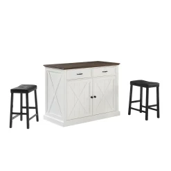 Crosley Clifton Kitchen Island & Upholstered Saddle Stools 2-piece Set