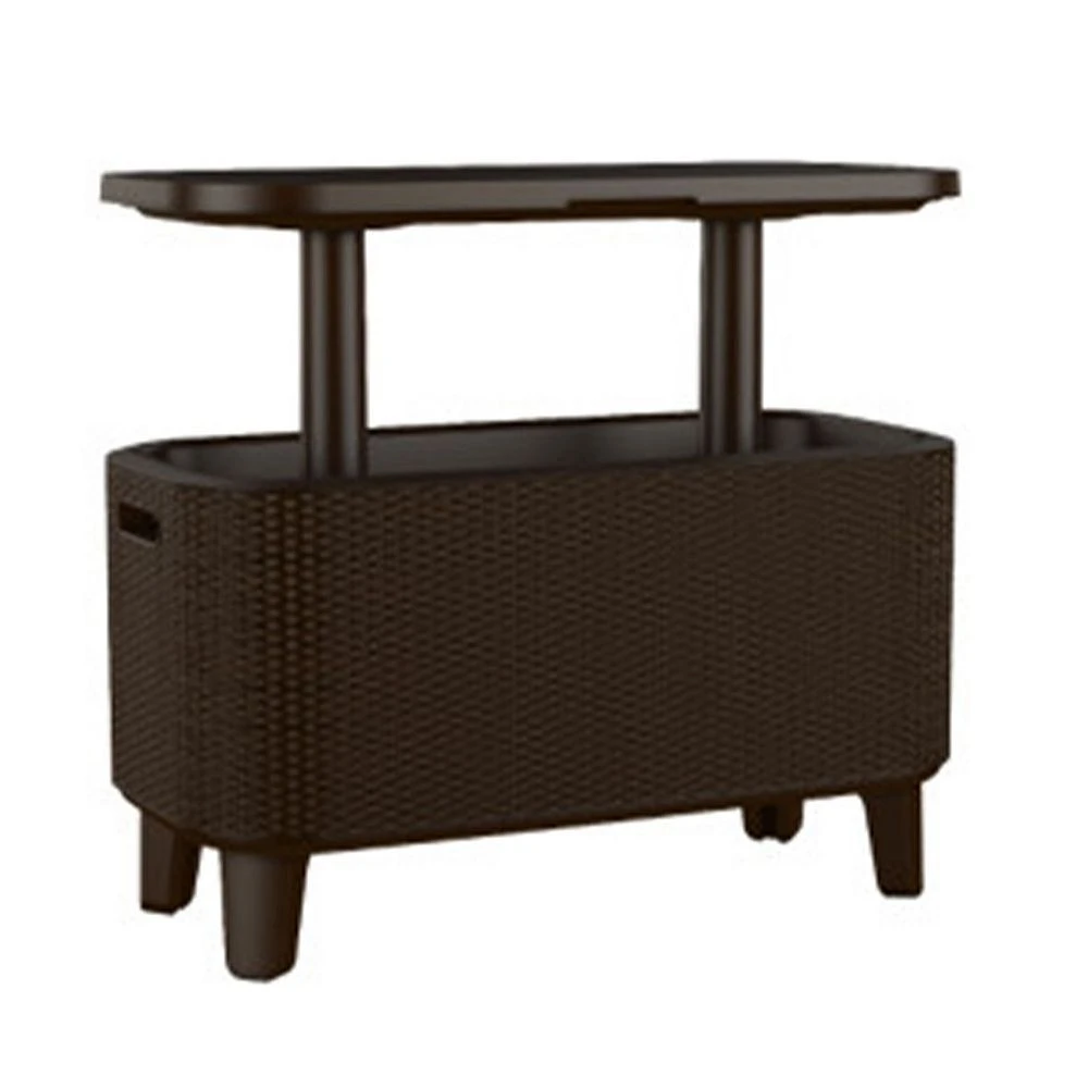Keter Bevy Bar 17 Gallon Cooler With Pop-Up Table Top Bar Cart, Rattan Brown 3 Keter Bevy Bar 17 Gallon Cooler With Pop-Up Table Top Bar Cart, Rattan Brown