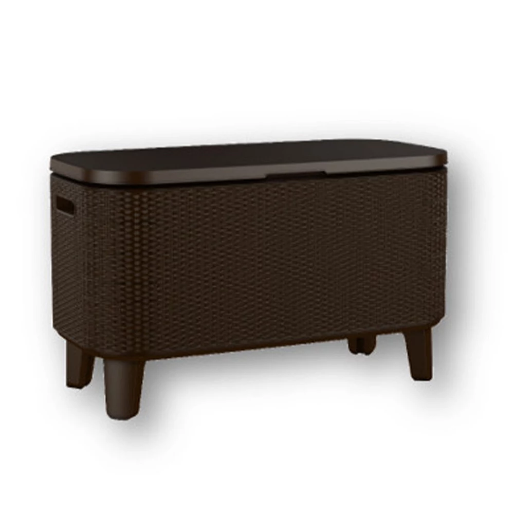 Keter Bevy Bar 17 Gallon Cooler With Pop-Up Table Top Bar Cart, Rattan Brown 4 Keter Bevy Bar 17 Gallon Cooler With Pop-Up Table Top Bar Cart, Rattan Brown - Image 2