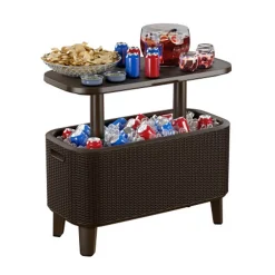 Keter Bevy Bar 17 Gallon Cooler With Pop-Up Table Top Bar Cart, Rattan Brown 8 Keter Bevy Bar 17 Gallon Cooler With Pop-Up Table Top Bar Cart, Rattan Brown -The Novogratz Shop 5893862 ALT2