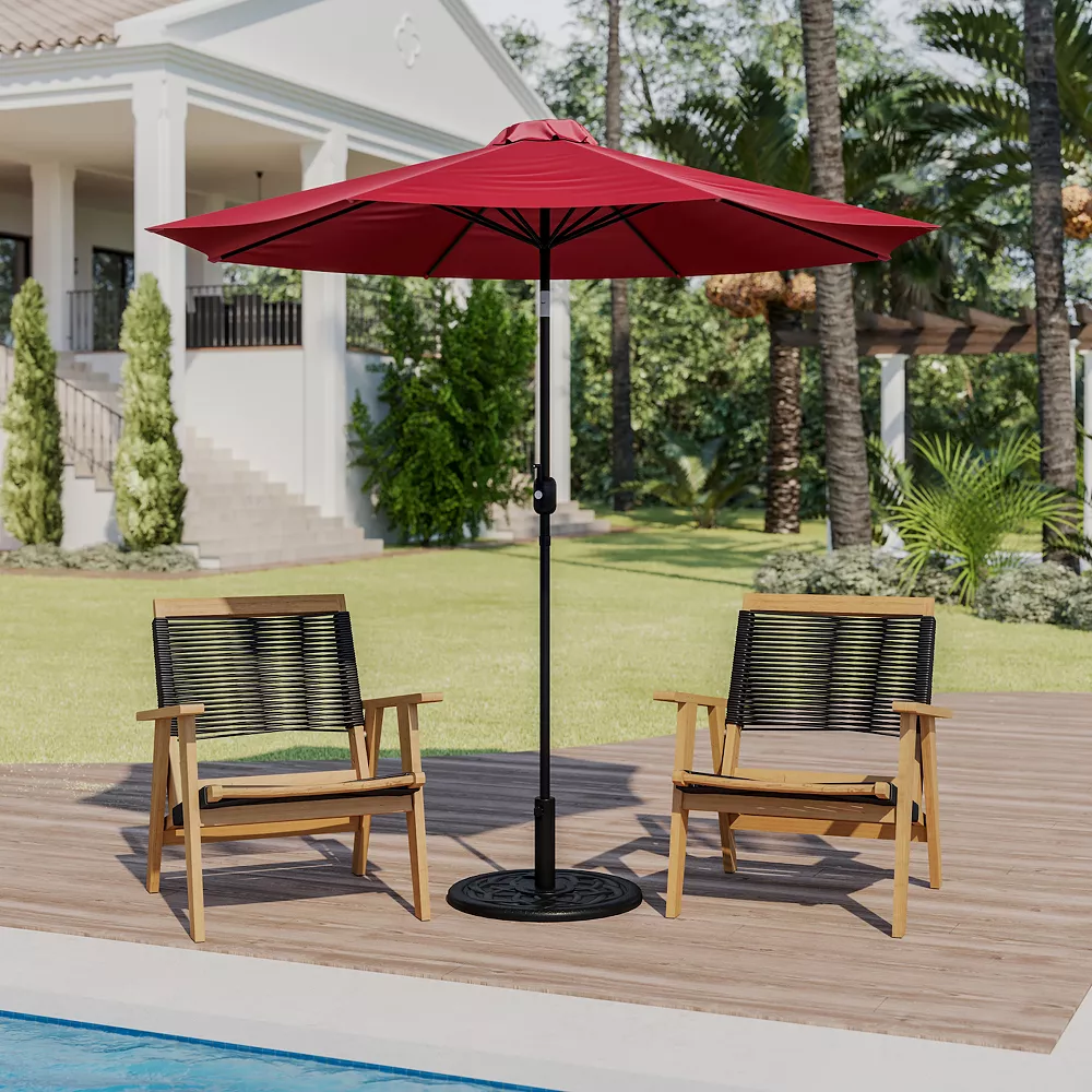 Emma+Oliver Emma And Oliver Bundled Set - Red 9 FT Round Umbrella & Universal Black Cement Waterproof Base 4 Emma+Oliver Emma And Oliver Bundled Set - Red 9 FT Round Umbrella & Universal Black Cement Waterproof Base - Image 2
