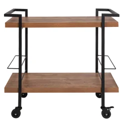 Emma+Oliver Emma And Oliver Rustic Wood Grain Kitchen Bar Cart With 2 Storage Racks -The Novogratz Shop 5980272 ALT2