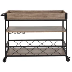 Emma+Oliver Emma And Oliver Light Oak Wood Kitchen Bar Cart, Stemware Rack And Locking Casters 9 Emma+Oliver Emma And Oliver Light Oak Wood Kitchen Bar Cart, Stemware Rack And Locking Casters -The Novogratz Shop 5980346 ALT3