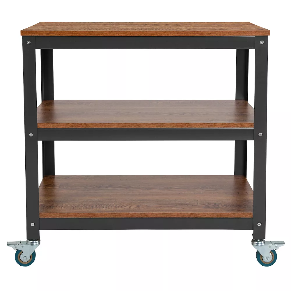 Emma+Oliver Emma And Oliver 30"W Rolling Storage Cart With Metal Wheels In Brown Oak Wood Grain Finish 4 Emma+Oliver Emma And Oliver 30"W Rolling Storage Cart With Metal Wheels In Brown Oak Wood Grain Finish - Image 2