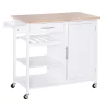 HOMCOM 4 Tier Rolling Kitchen Island Utility Trolley Serving Cart Kitchen Storage Cart W/ Butcher Block Countertop Drawer White -The Novogratz Shop 6013455