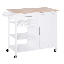 HOMCOM 4 Tier Rolling Kitchen Island Utility Trolley Serving Cart Kitchen Storage Cart W/ Butcher Block Countertop Drawer White