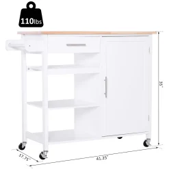 HOMCOM 4 Tier Rolling Kitchen Island Utility Trolley Serving Cart Kitchen Storage Cart W/ Butcher Block Countertop Drawer White -The Novogratz Shop 6013455 ALT2
