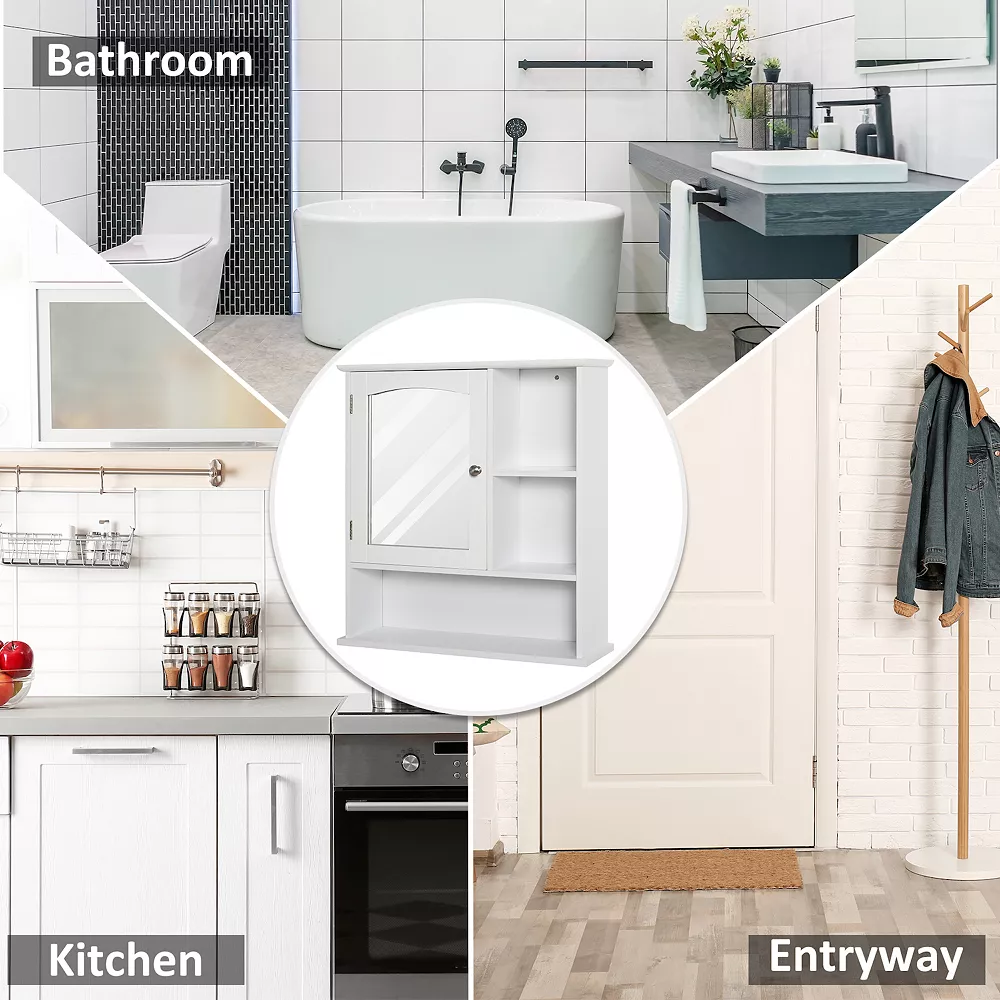 Kleankin Wall Mounted Bathroom Storage Cabinet Organizer With Mirror Adjustable Shelf And Magnetic Door Design White 5 Kleankin Wall Mounted Bathroom Storage Cabinet Organizer With Mirror Adjustable Shelf And Magnetic Door Design White - Image 3