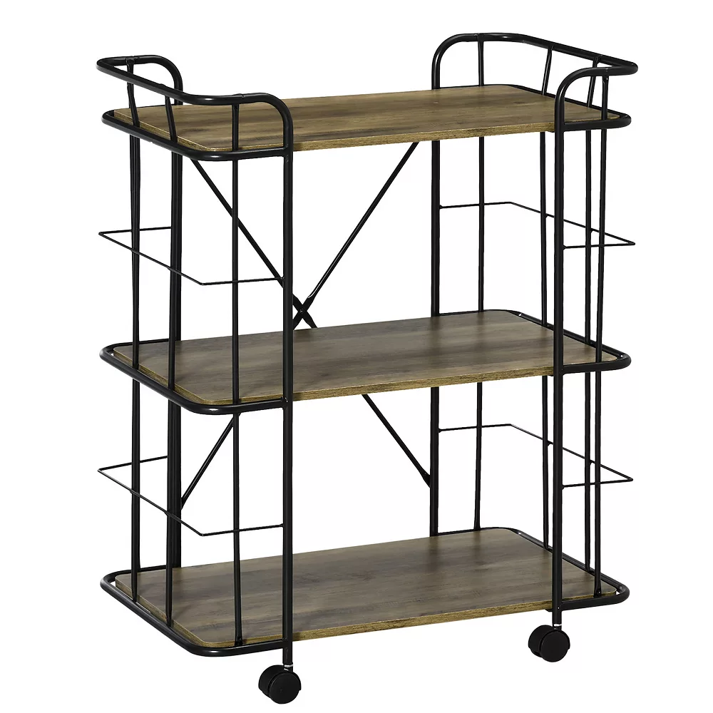 HOMCOM 25" Rolling Kitchen Cart Kitchen Storage Trolley With 3 Shelves For Dining Room Laundry Room And Bathroom Natural 3 HOMCOM 25" Rolling Kitchen Cart Kitchen Storage Trolley With 3 Shelves For Dining Room Laundry Room And Bathroom Natural
