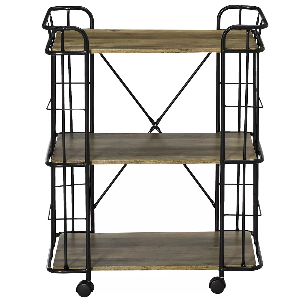 HOMCOM 25" Rolling Kitchen Cart Kitchen Storage Trolley With 3 Shelves For Dining Room Laundry Room And Bathroom Natural 4 HOMCOM 25" Rolling Kitchen Cart Kitchen Storage Trolley With 3 Shelves For Dining Room Laundry Room And Bathroom Natural - Image 2