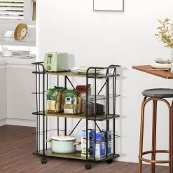 HOMCOM 25" Rolling Kitchen Cart Kitchen Storage Trolley With 3 Shelves For Dining Room Laundry Room And Bathroom Natural 7 HOMCOM 25" Rolling Kitchen Cart Kitchen Storage Trolley With 3 Shelves For Dining Room Laundry Room And Bathroom Natural -The Novogratz Shop 6013553 ALT2