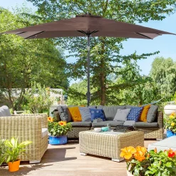 Outsunny 9' X 7' Patio Umbrella Outdoor Table Market Umbrella With Crank Solar LED Lights 45 Degree Tilt Push Button Operation For Deck Backyard Pool And Lawn White -The Novogratz Shop 6013585 ALT2