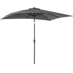 Outsunny 9' X 7' Patio Umbrella Outdoor Table Market Umbrella With Crank Solar LED Lights 45 Degree Tilt Push Button Operation For Deck Backyard Pool And Lawn White