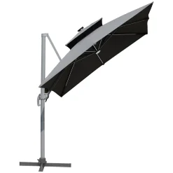 Outsunny 10ft Solar LED Cantilever Umbrella, Offset Hanging Umbrella With 360°Rotation, Cross Base, 8 Ribs, Tilt And Crank For Yard, Garden And Poolside, Khaki