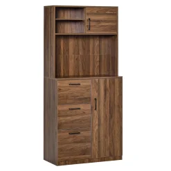 HOMCOM 70" Kitchen Buffet Hutch With 3 Drawers Sliding Door Large Cabinet And Adjustable Shelves Walnut