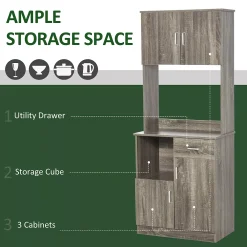 HOMCOM Modern Kitchen Buffet With Hutch Pantry Storage Microwave Counter 2 Cabinets And Adjustable Shelves Grey 7 HOMCOM Modern Kitchen Buffet With Hutch Pantry Storage Microwave Counter 2 Cabinets And Adjustable Shelves Grey -The Novogratz Shop 6013673 ALT2