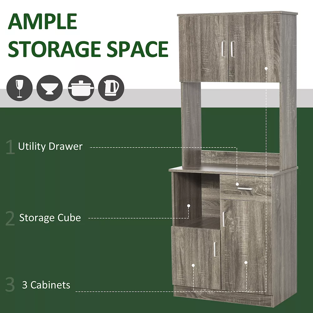 HOMCOM Modern Kitchen Buffet With Hutch Pantry Storage Microwave Counter 2 Cabinets And Adjustable Shelves Grey 5 HOMCOM Modern Kitchen Buffet With Hutch Pantry Storage Microwave Counter 2 Cabinets And Adjustable Shelves Grey - Image 3