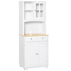 HOMCOM 67" Kitchen Buffet With Hutch Pantry With Framed Doors 2 Drawers And Open Microwave Countertop White