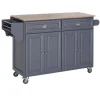 HOMCOM Rolling Kitchen Island On Wheels Ultility Cart With Drop Leaf And Rubber Wood Countertop Storage Drawer Door Cabinet Grey -The Novogratz Shop 6013770