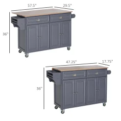 HOMCOM Rolling Kitchen Island On Wheels Ultility Cart With Drop Leaf And Rubber Wood Countertop Storage Drawer Door Cabinet Grey -The Novogratz Shop 6013770 ALT2