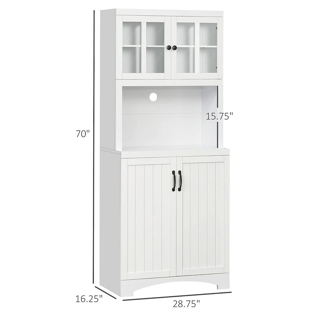 HOMCOM Accent Kitchen Buffet And Hutch Wooden Storage Cabinet With Glass Framed Door And Microwave Space White 5 HOMCOM Accent Kitchen Buffet And Hutch Wooden Storage Cabinet With Glass Framed Door And Microwave Space White - Image 3