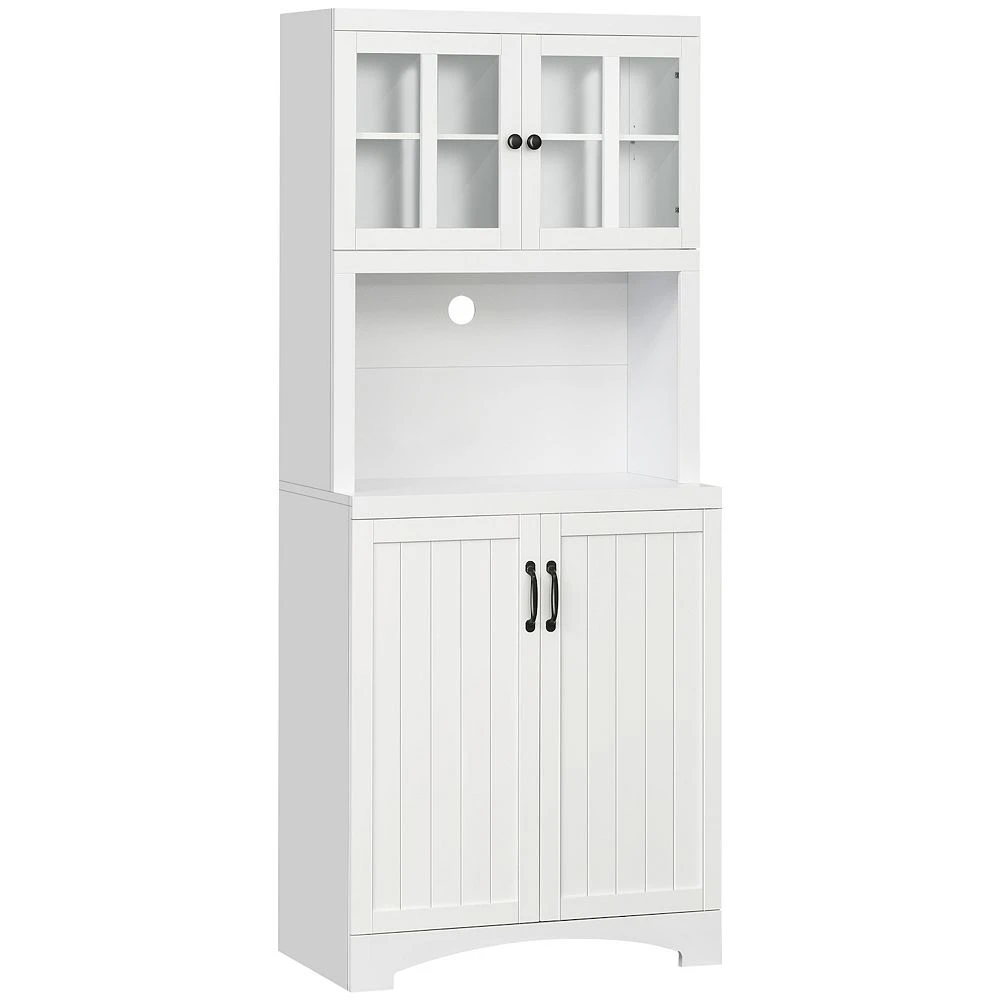 HOMCOM Accent Kitchen Buffet And Hutch Wooden Storage Cabinet With Glass Framed Door And Microwave Space White 3 HOMCOM Accent Kitchen Buffet And Hutch Wooden Storage Cabinet With Glass Framed Door And Microwave Space White