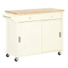 HOMCOM 43" Rolling Kitchen Island Kitchen Storage Cart On Wheels With Sliding Doors Cabinet 2 Drawers And Towel Rack Cream White -The Novogratz Shop 6013793