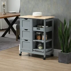 HOMCOM Rolling Kitchen Island Cart Bar Serving Cart Compact Trolley On Wheels With Wood Top Shelves And Drawers For Home Dining Area Grey 7 HOMCOM Rolling Kitchen Island Cart Bar Serving Cart Compact Trolley On Wheels With Wood Top Shelves And Drawers For Home Dining Area Grey -The Novogratz Shop 6013806 ALT2