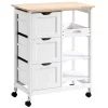 HOMCOM Rolling Kitchen Island Cart Bar Serving Cart Compact Trolley On Wheels With Wood Top Shelves And Drawers For Home Dining Area Grey -The Novogratz Shop 6013806 White