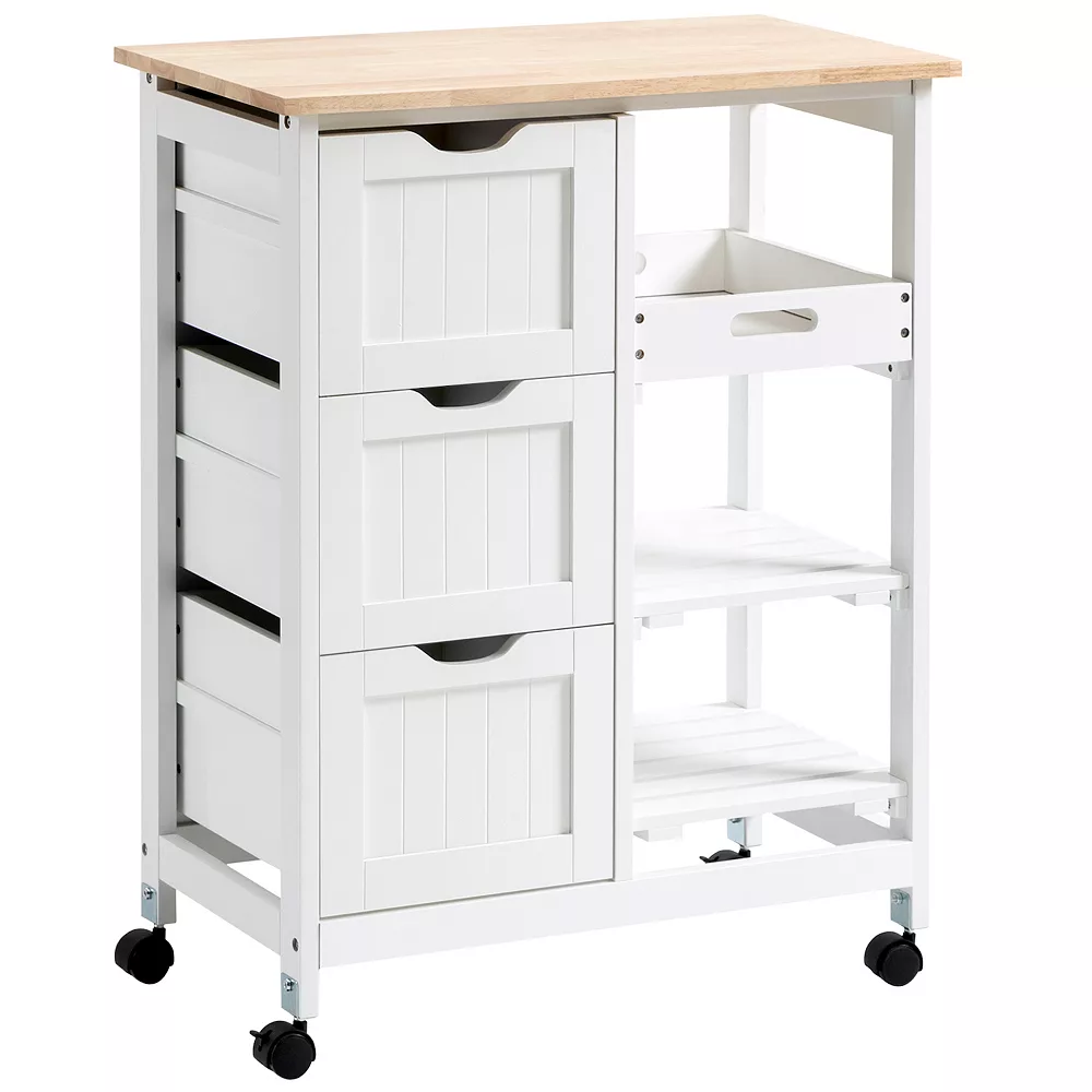 HOMCOM Rolling Kitchen Island Cart Bar Serving Cart Compact Trolley On Wheels With Wood Top Shelves And Drawers For Home Dining Area Grey 3 HOMCOM Rolling Kitchen Island Cart Bar Serving Cart Compact Trolley On Wheels With Wood Top Shelves And Drawers For Home Dining Area Grey