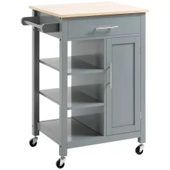 HOMCOM Compact Kitchen Trolley Utility Cart On Wheels With Open Shelf And Storage Drawer For Dining Room Kitchen White