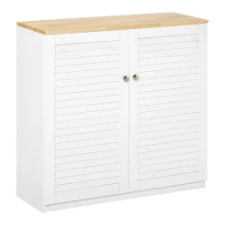HOMCOM Storage Cabinet Kitchen Sideboard With Louvered Doors Freestanding Floor Cabinet For Living Room Hallway White