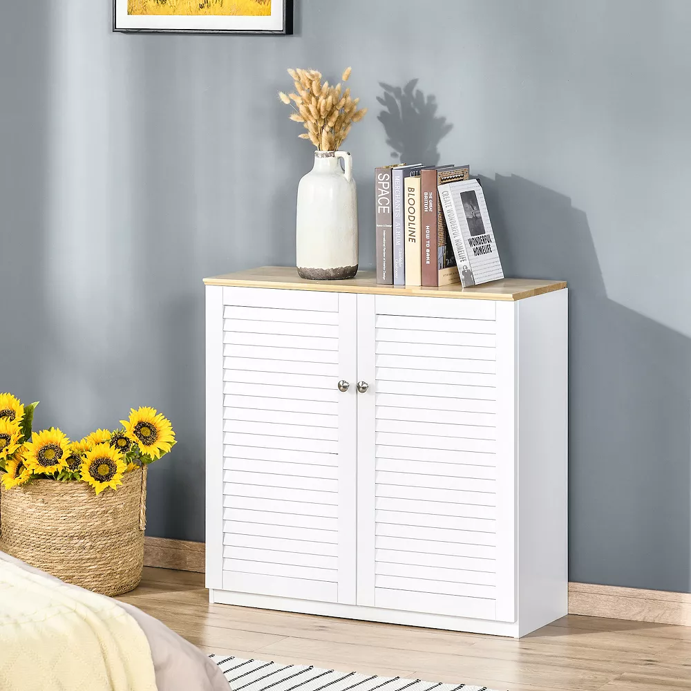 HOMCOM Storage Cabinet Kitchen Sideboard With Louvered Doors Freestanding Floor Cabinet For Living Room Hallway White 5 HOMCOM Storage Cabinet Kitchen Sideboard With Louvered Doors Freestanding Floor Cabinet For Living Room Hallway White - Image 3