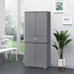 HOMCOM 71" Freestanding Kitchen Pantry Cabinet With 2 Large Double Door Cabinets And 1 Center Drawer Grey -The Novogratz Shop 6013936 ALT2