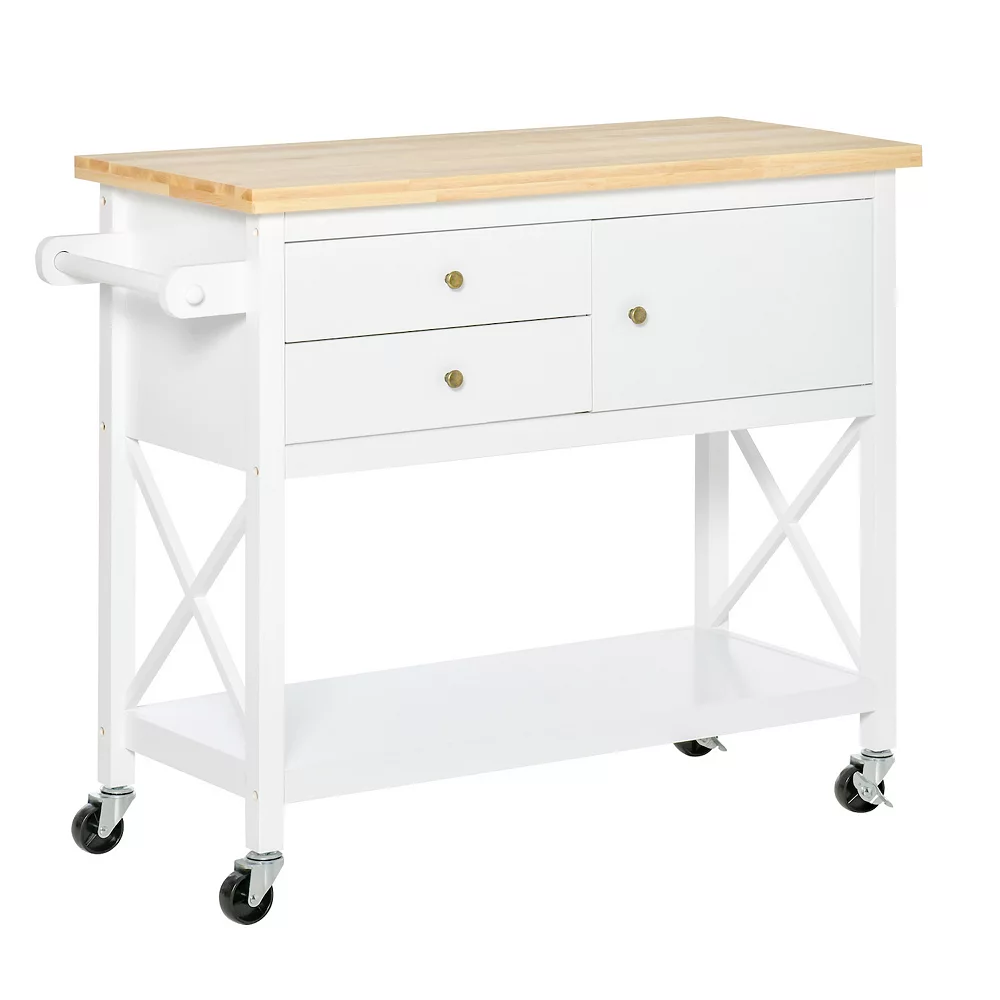 HOMCOM Rolling Kitchen Island Utility Trolley Cart With With Rubberwood Top Storage Cabinet 2 Drawers Towel Rack Grey 3 HOMCOM Rolling Kitchen Island Utility Trolley Cart With With Rubberwood Top Storage Cabinet 2 Drawers Towel Rack Grey