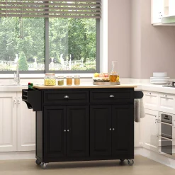 HOMCOM Rolling Kitchen Island On Wheels Ultility Cart With Drop Leaf And Rubber Wood Countertop Storage Drawer Door Cabinet White 6 HOMCOM Rolling Kitchen Island On Wheels Ultility Cart With Drop Leaf And Rubber Wood Countertop Storage Drawer Door Cabinet White -The Novogratz Shop 6014057 ALT