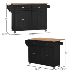 HOMCOM Rolling Kitchen Island On Wheels Ultility Cart With Drop Leaf And Rubber Wood Countertop Storage Drawer Door Cabinet White 7 HOMCOM Rolling Kitchen Island On Wheels Ultility Cart With Drop Leaf And Rubber Wood Countertop Storage Drawer Door Cabinet White -The Novogratz Shop 6014057 ALT2