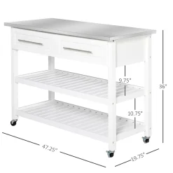HOMCOM Stainless Steel Top Kitchen Island Rolling Utility Trolley Cart With Stainless Steel Top White -The Novogratz Shop 6014209 ALT2