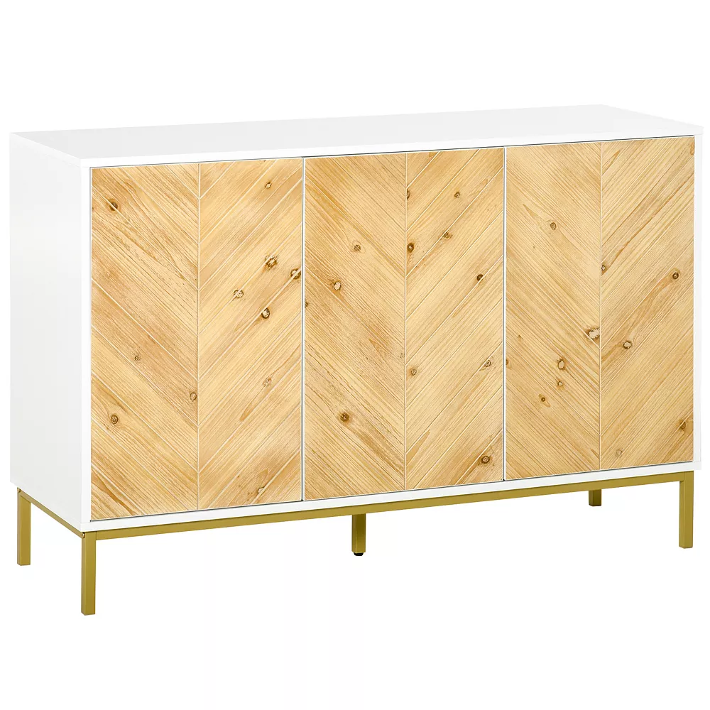 HOMCOM Modern 3 Door Accent Sideboard Storage Cabinet With Chevron Pattern And Adjustable Shelving Natural Wood 3 HOMCOM Modern 3 Door Accent Sideboard Storage Cabinet With Chevron Pattern And Adjustable Shelving Natural Wood