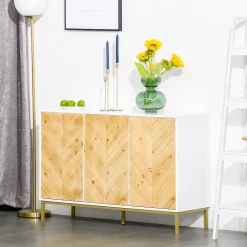 HOMCOM Modern 3 Door Accent Sideboard Storage Cabinet With Chevron Pattern And Adjustable Shelving Natural Wood 6 HOMCOM Modern 3 Door Accent Sideboard Storage Cabinet With Chevron Pattern And Adjustable Shelving Natural Wood -The Novogratz Shop 6014211 ALT