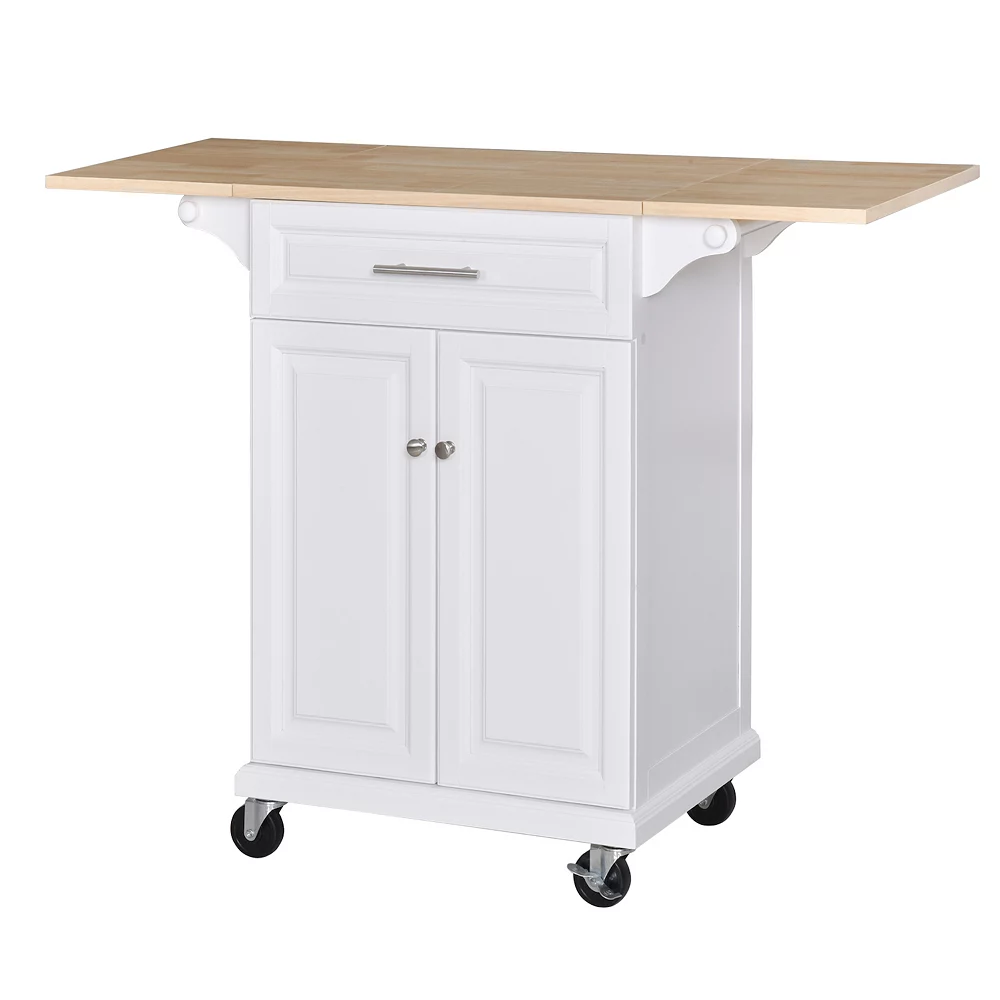 HOMCOM Kitchen Island Trolley Cart On Wheels With Drop Leaf Drawer Cabinet Towel Racks Versatile Use Natural Wood Top And White 3 HOMCOM Kitchen Island Trolley Cart On Wheels With Drop Leaf Drawer Cabinet Towel Racks Versatile Use Natural Wood Top And White